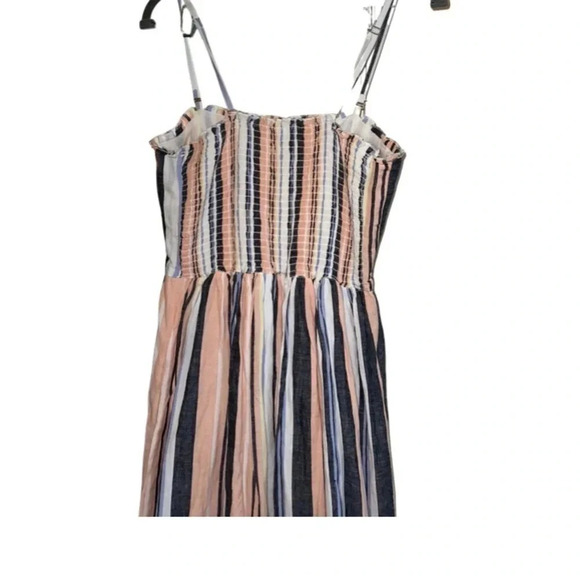 Free People Smocked Multi Colored Stripe Cotton Midi Dress Size Small - Picture 8 of 9